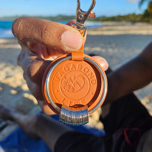 Brown Leather Keychain - Silver