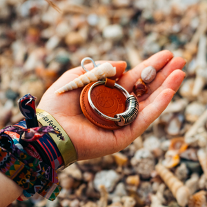 Brown Leather Keychain - Silver