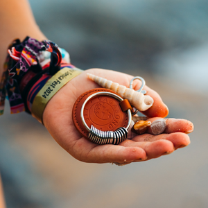 Brown Leather Keychain - Silver