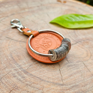 Brown Leather Keychain - Silver